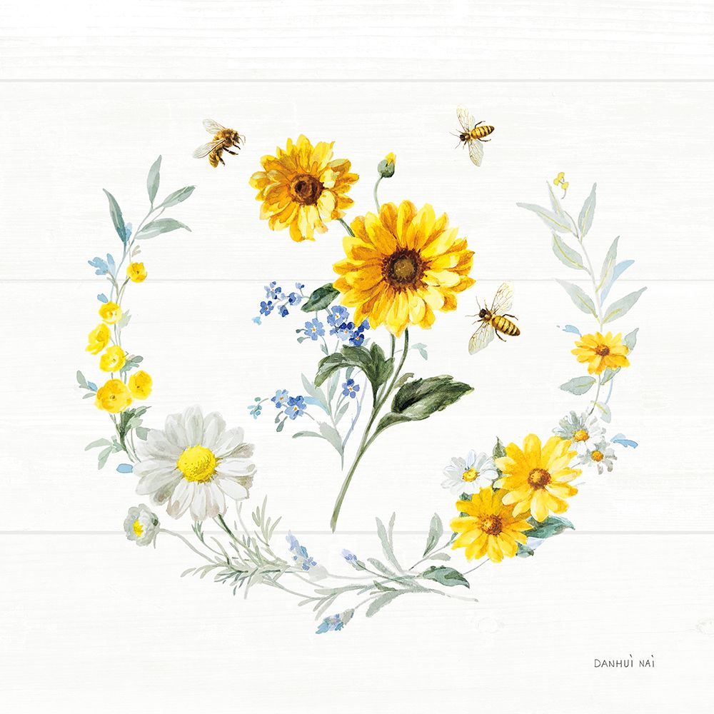 Bees and Blooms Flowers V with Wreath art print by Danhui Nai for $57.95 CAD