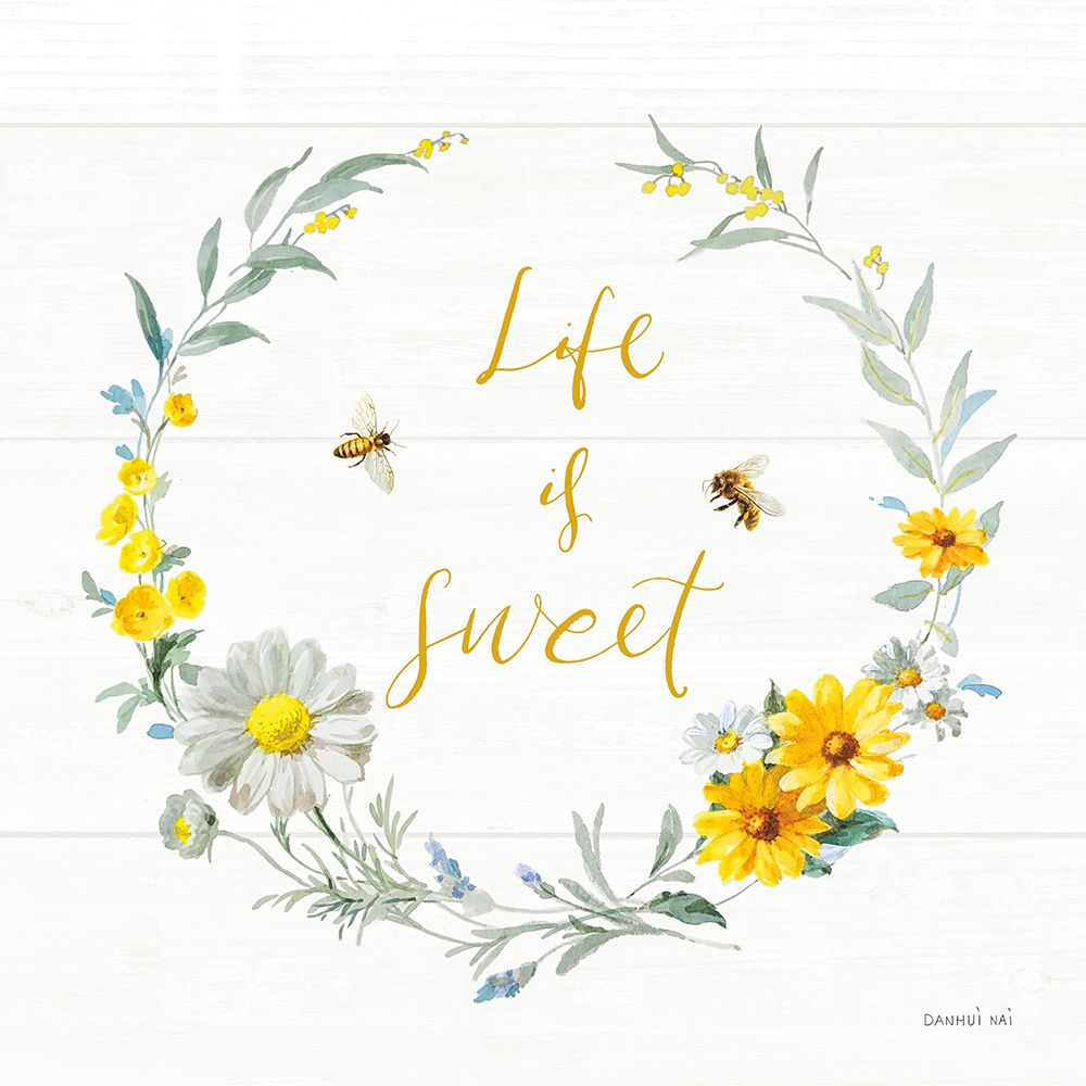 Bees and Blooms_Life is Sweet Wreath art print by Danhui Nai for $57.95 CAD