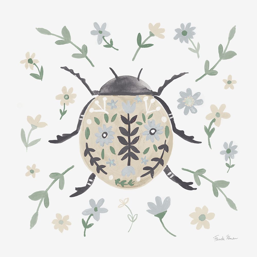 Folk Beetle I Neutral art print by Farida Zaman for $57.95 CAD