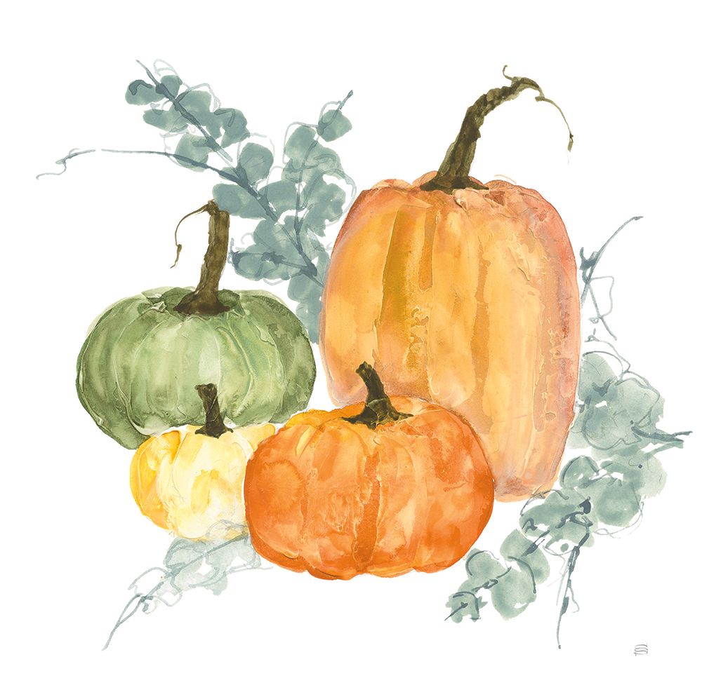 Pumpkins and Eucalyptus II art print by Chris Paschke for $57.95 CAD
