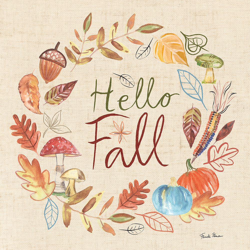 Hello Fall I Sq Burlap art print by Farida Zaman for $57.95 CAD