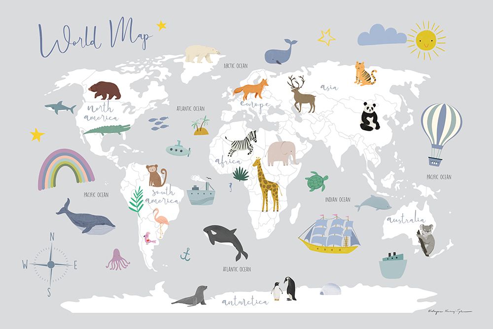Explore the World Map Gray art print by Kasia Kucwaj-Tybur for $57.95 CAD