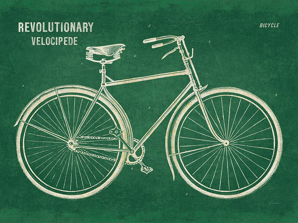 Blueprint Bicycle Flipped Green art print by Sue Schlabach for $57.95 CAD
