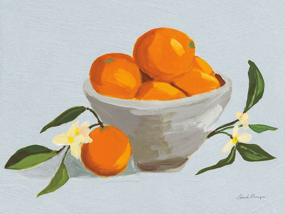 Oranges in a Grey Bowl Blue Texture art print by Pamela Munger for $57.95 CAD