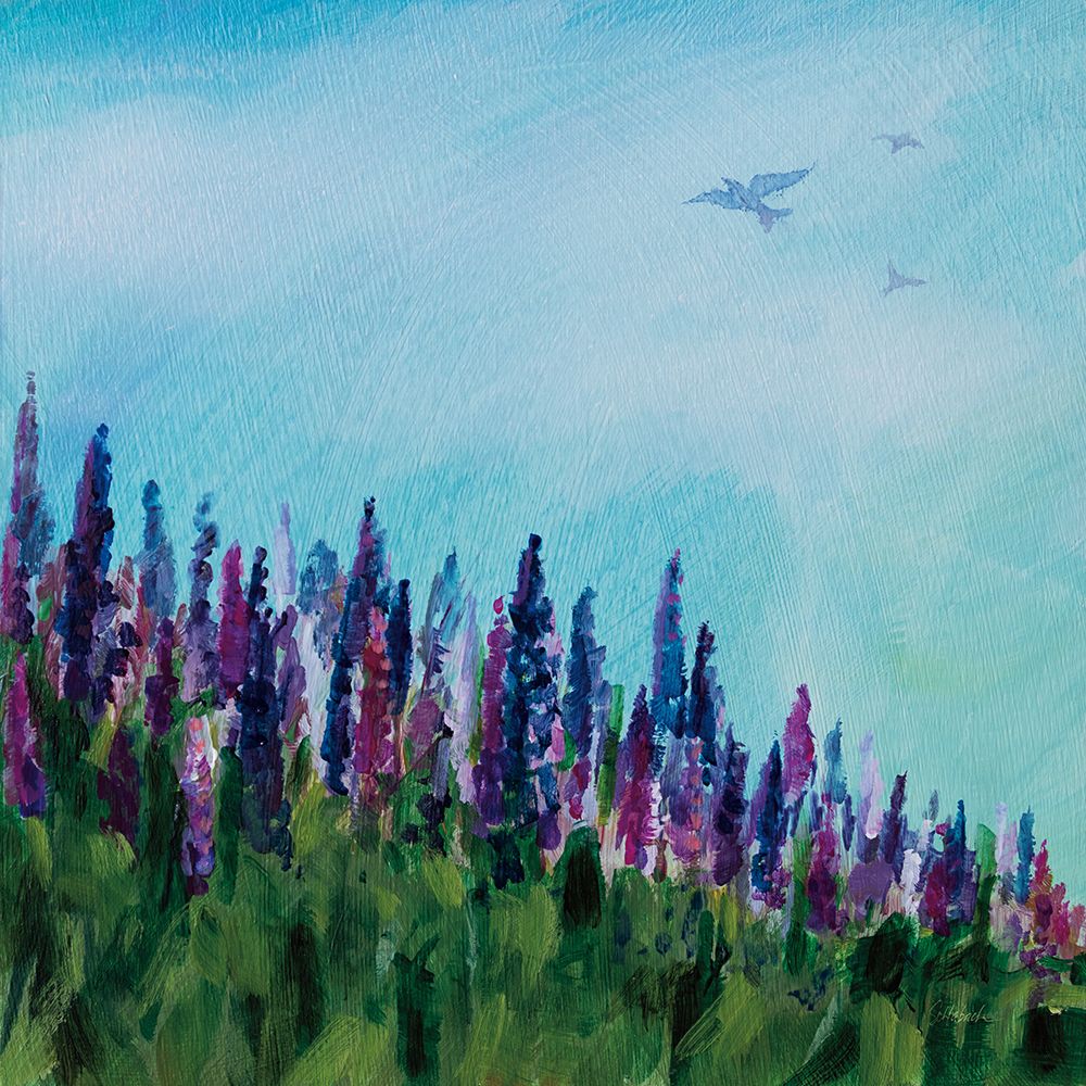 Swallows and Lupines art print by Sue Schlabach for $57.95 CAD