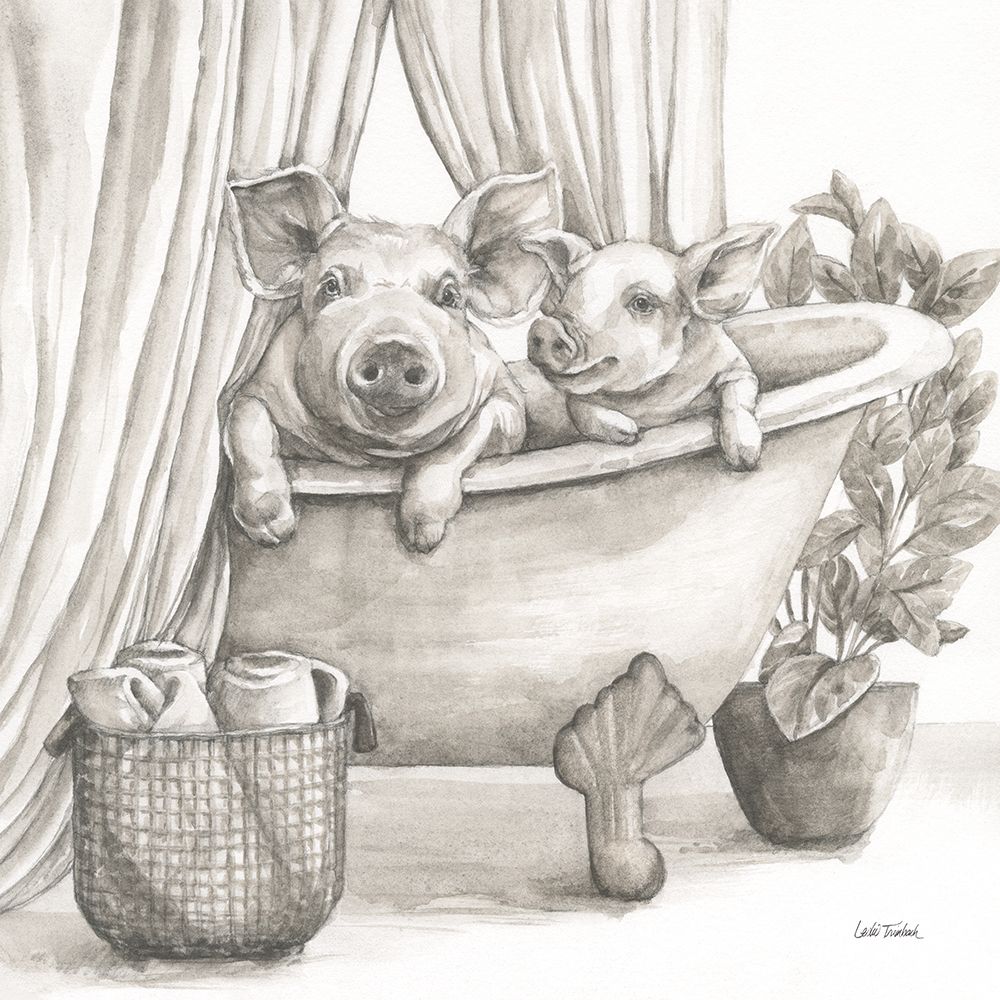 Pigs in a Tub Sepia art print by Leslie Trimbach for $57.95 CAD