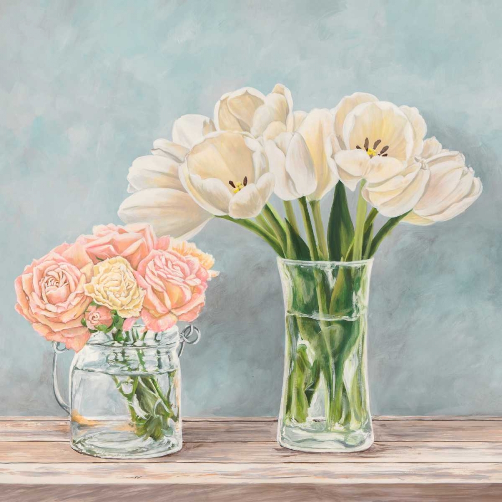 Fleurs et Vases Aquamarine I art print by Remy Dellal for $57.95 CAD