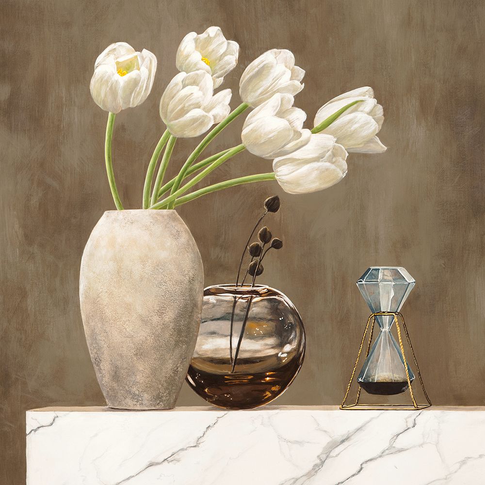Floral Setting on White Marble I art print by Jenny Thomlinson for $57.95 CAD