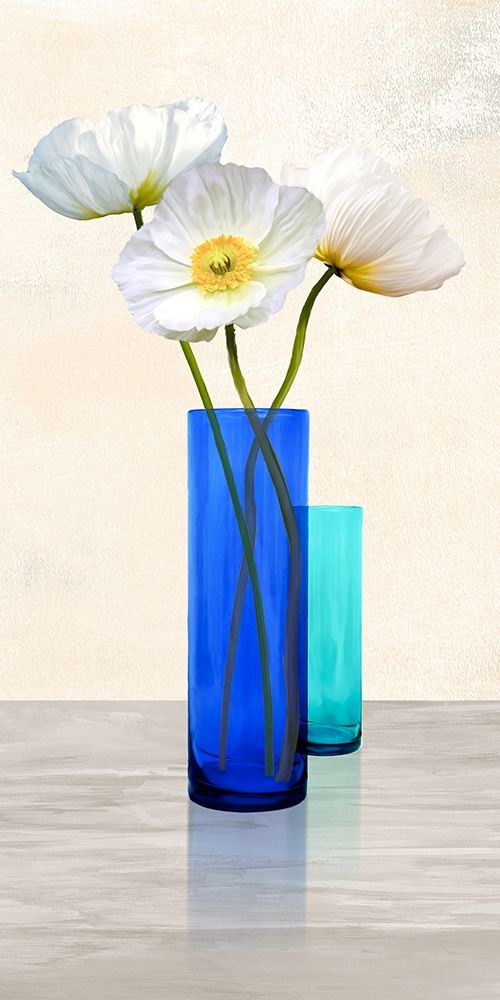 Poppies in crystal vases (Aqua II) art print by Ann Cynthia for $57.95 CAD