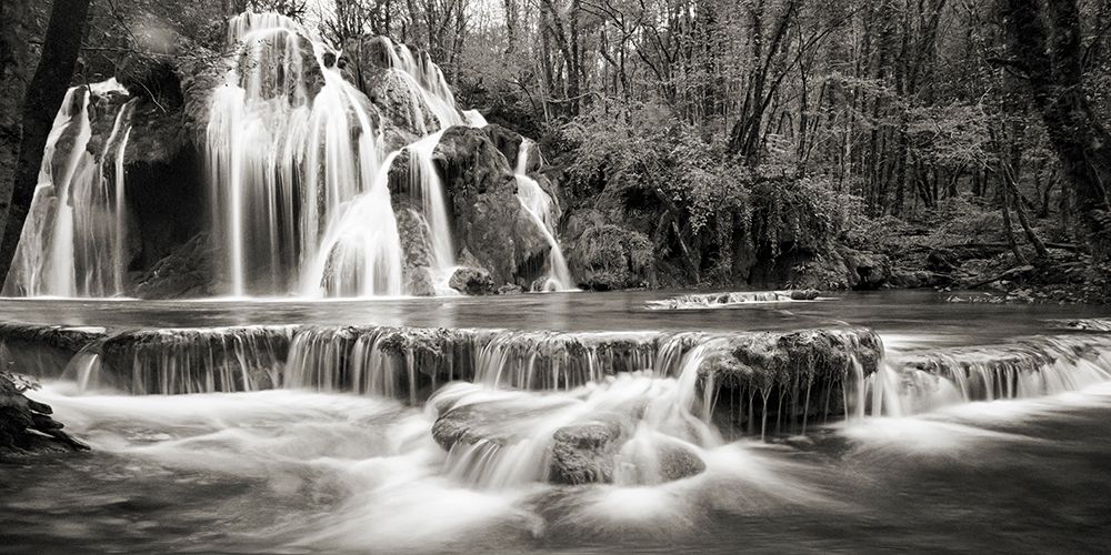 Waterfall in a forest (BW) art print by Pangea Images for $57.95 CAD