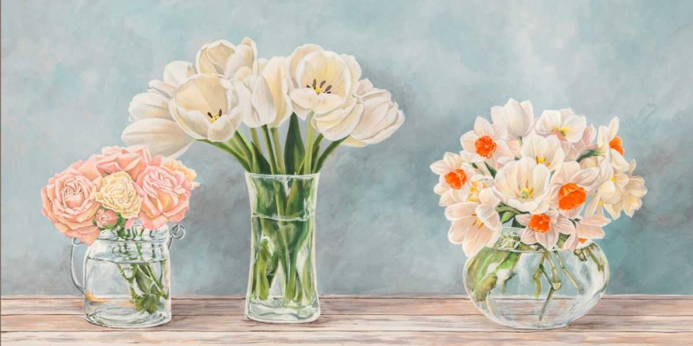 Fleurs et Vases Aquamarine art print by Remy Dellal for $57.95 CAD
