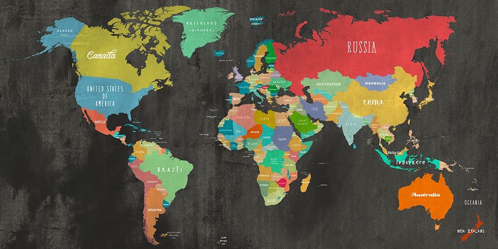 Modern Map of the World  - chalkboard-detail art print by Joannoo for $57.95 CAD