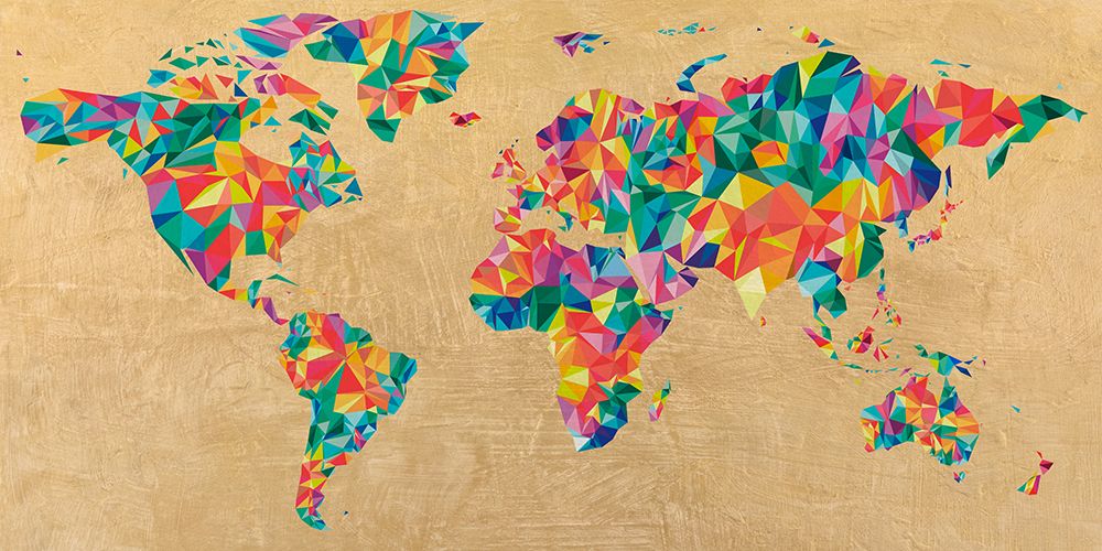 Multicolor World Map (golden) art print by Joannoo for $57.95 CAD