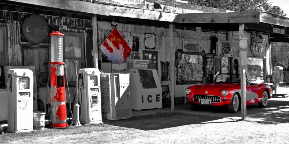 Vintage gas station on Route 66 art print by Vadim Ratsenskiy for $57.95 CAD