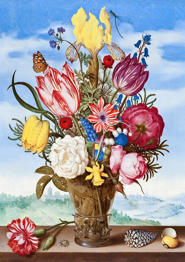 Bouquet of Flowers on a Ledge art print by Ambrosius the Elder Bosschaert for $57.95 CAD
