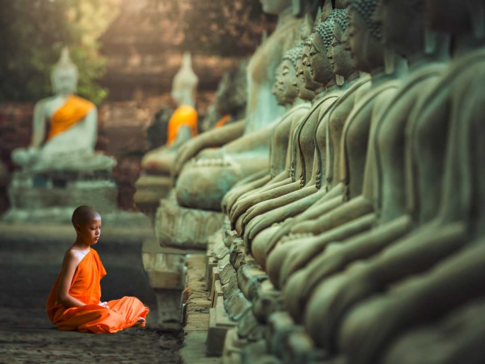 Young Buddhist Monk praying, Thailand art print by Pangea Images for $57.95 CAD