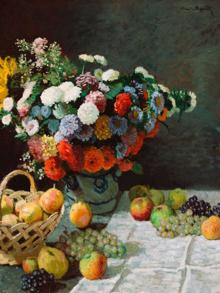 Still life with flowers and fruit art print by Claude Monet for $57.95 CAD