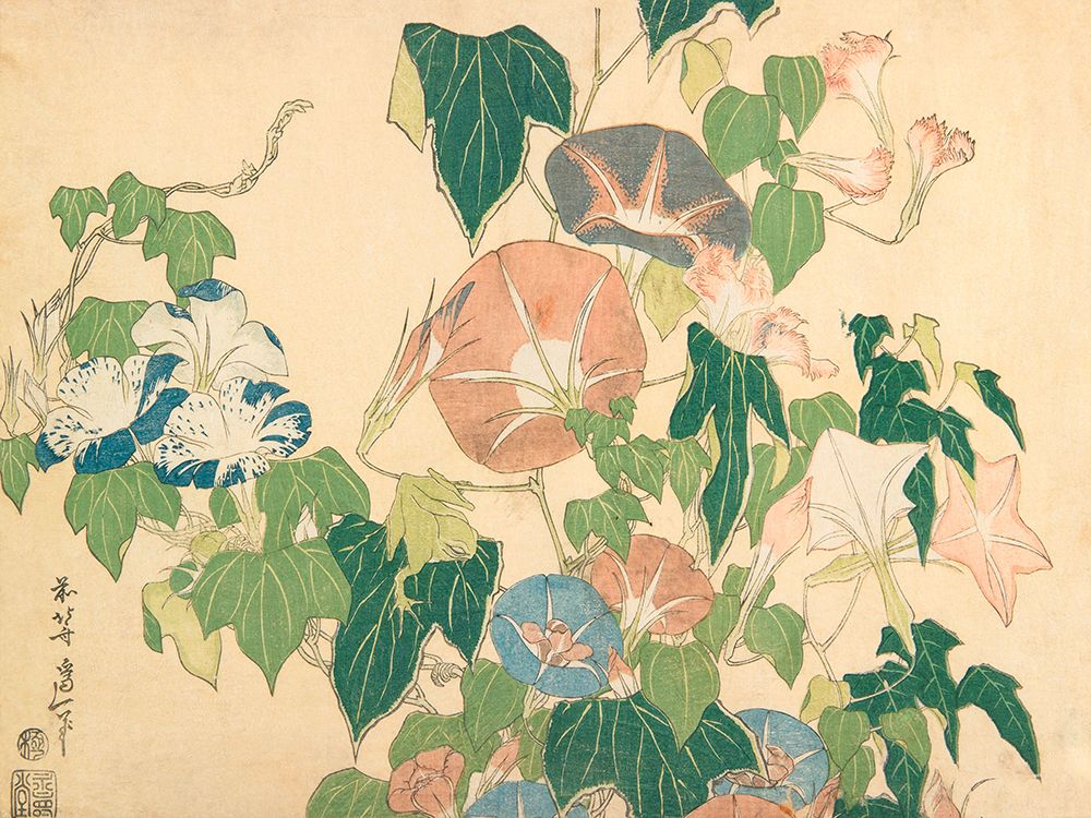 Morning Glories and Tree Frog - 1833-1834 art print by Katsushika Hokusai for $57.95 CAD