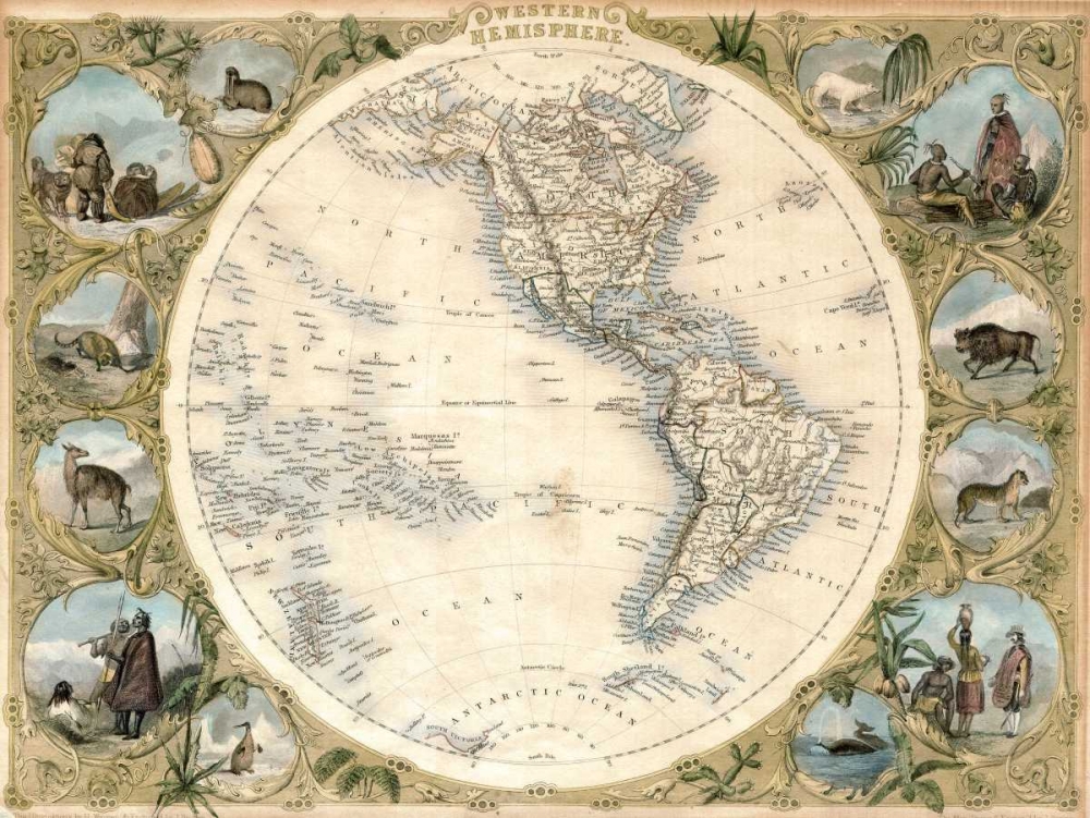 Map of the Western Hemisphere, 1850 art print by John Tallis for $57.95 CAD