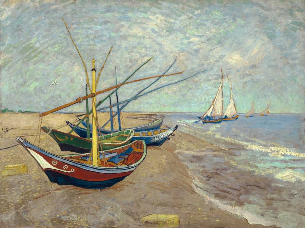 Fishing Boats on the Beach at Les Saintes-Maries-de-la-Mer art print by Vincent Van Gogh for $57.95 CAD