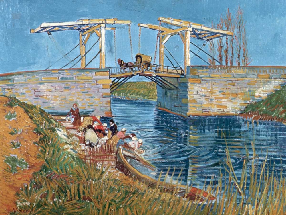 Langlois Bridge with women washing art print by Vincent van Gogh for $57.95 CAD
