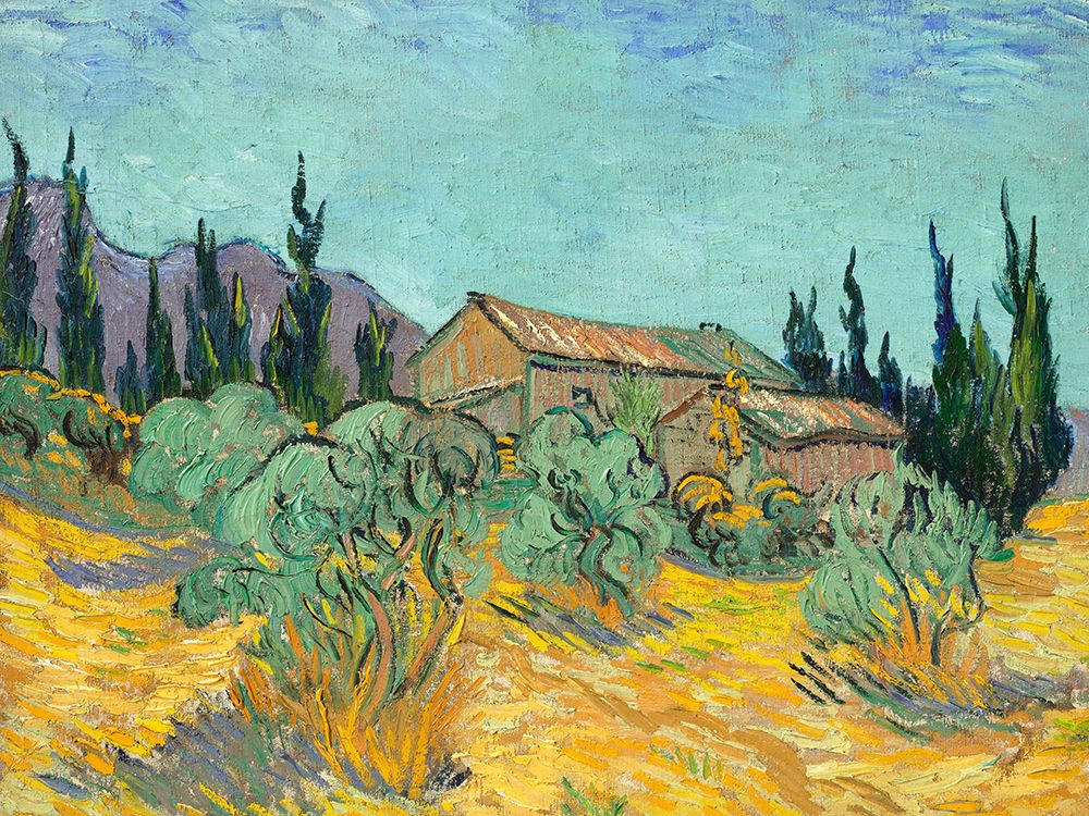Cabanes de bois parmi les oliviers et cypre?s art print by Vincent van Gogh for $57.95 CAD
