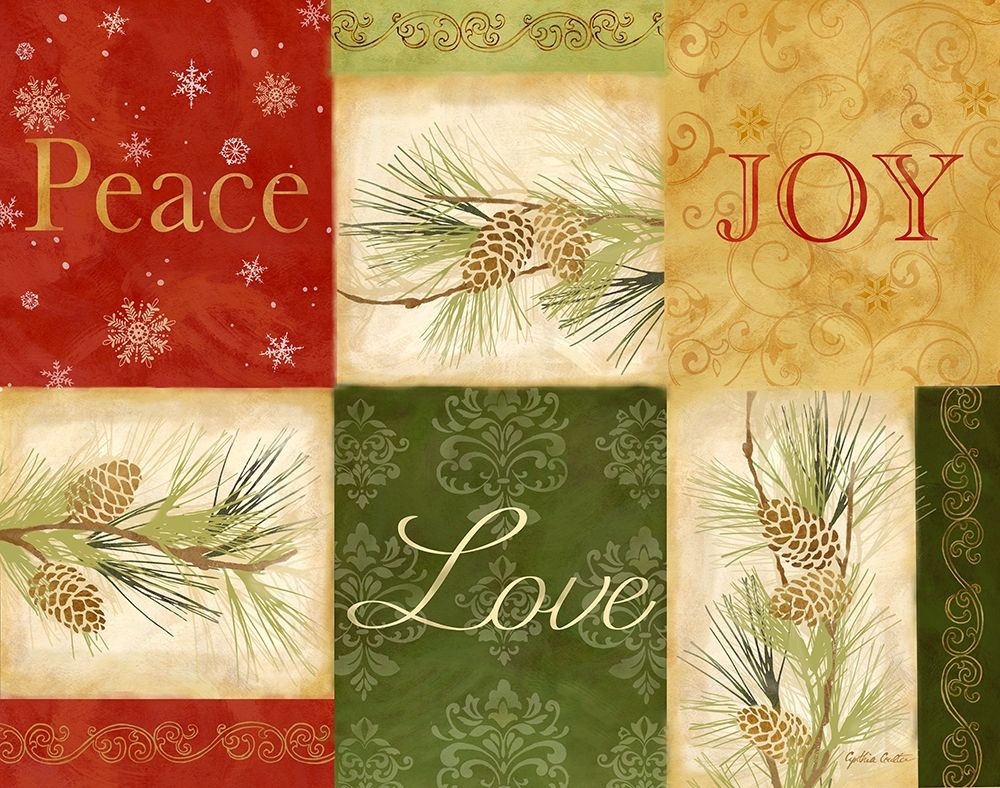 Peace Love Joy Pinecones rectangle art print by Cynthia Coulter for $57.95 CAD