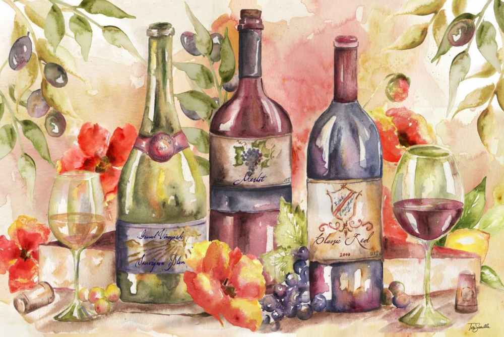 Watercolor Wine and Poppies Landscape art print by Tre Sorelle Studios for $57.95 CAD