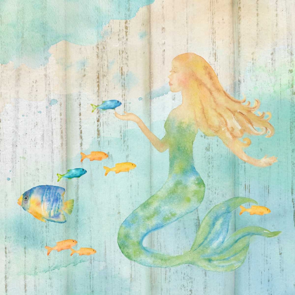Sea Splash Mermaid Woodgrain II art print by Cynthia Coulter for $57.95 CAD