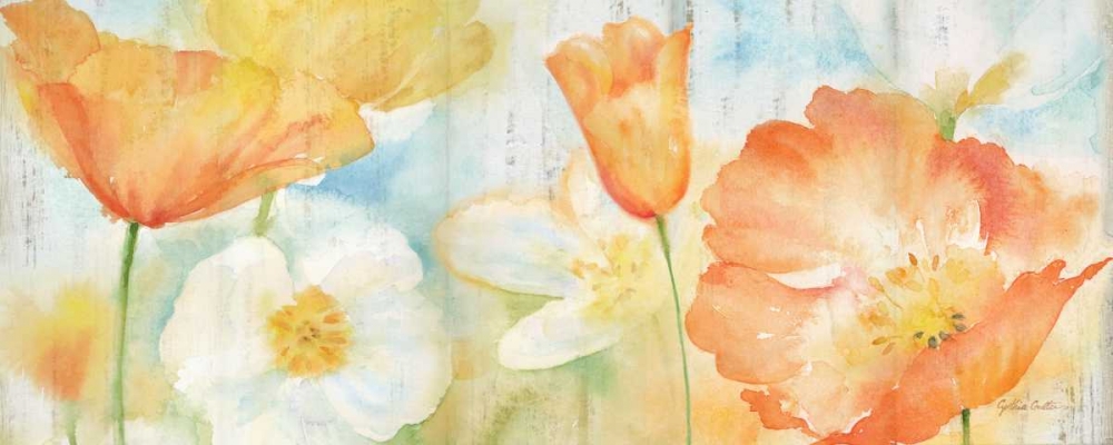 Poppy Meadow Pastel Woodgrain Panel art print by Cynthia Coulter for $57.95 CAD