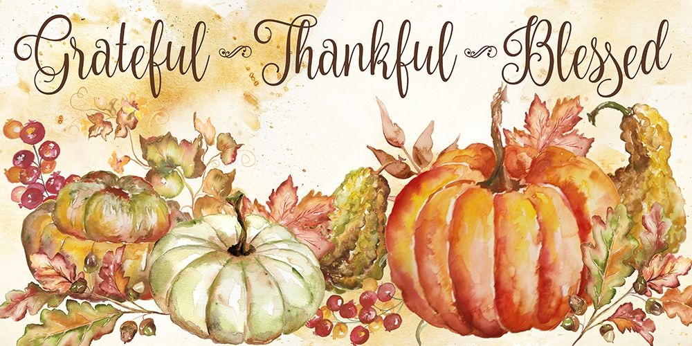 Watercolor Harvest Pumpkin Grateful Thankful Blessed art print by Tre Sorelle Studios for $57.95 CAD