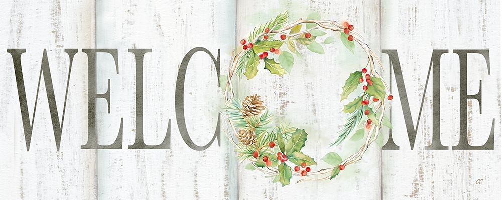 Holiday Wreath Welcome Sign art print by Cynthia Coulter for $57.95 CAD