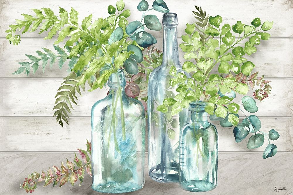 Vintage Bottles and Ferns Landscape art print by Tre Sorelle Studios for $57.95 CAD