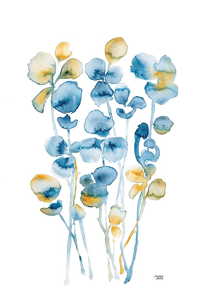 Blue and Gold Watercolor Floral art print by Andrea Bijou for $57.95 CAD