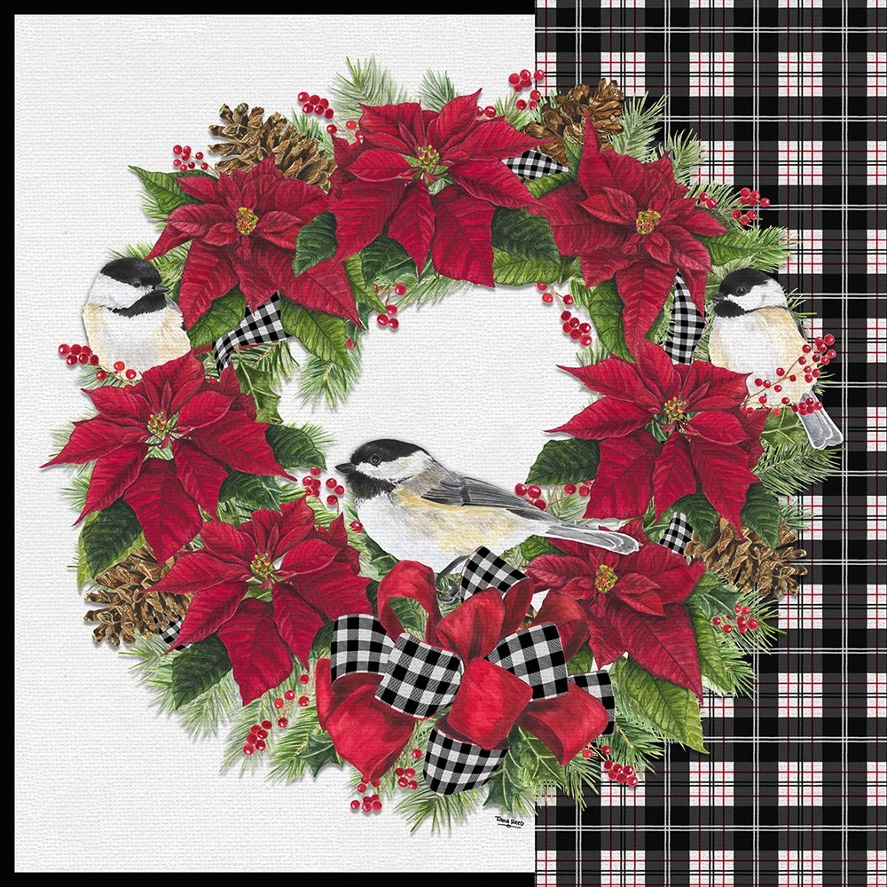 Chickadee Christmas Red V Wreath art print by Tara Reed for $57.95 CAD