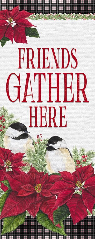 Chickadee Christmas Red-Friends Gather vertical art print by Tara Reed for $57.95 CAD