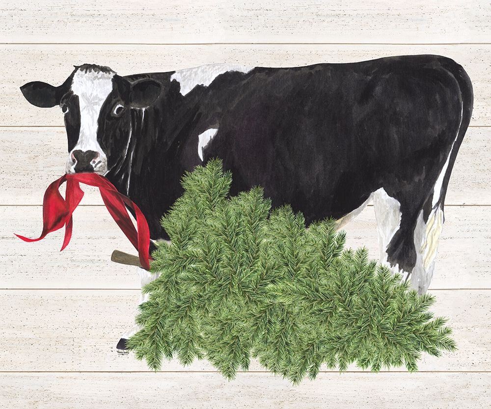 Christmas on the Farm II-Cow with Tree art print by Tara Reed for $57.95 CAD