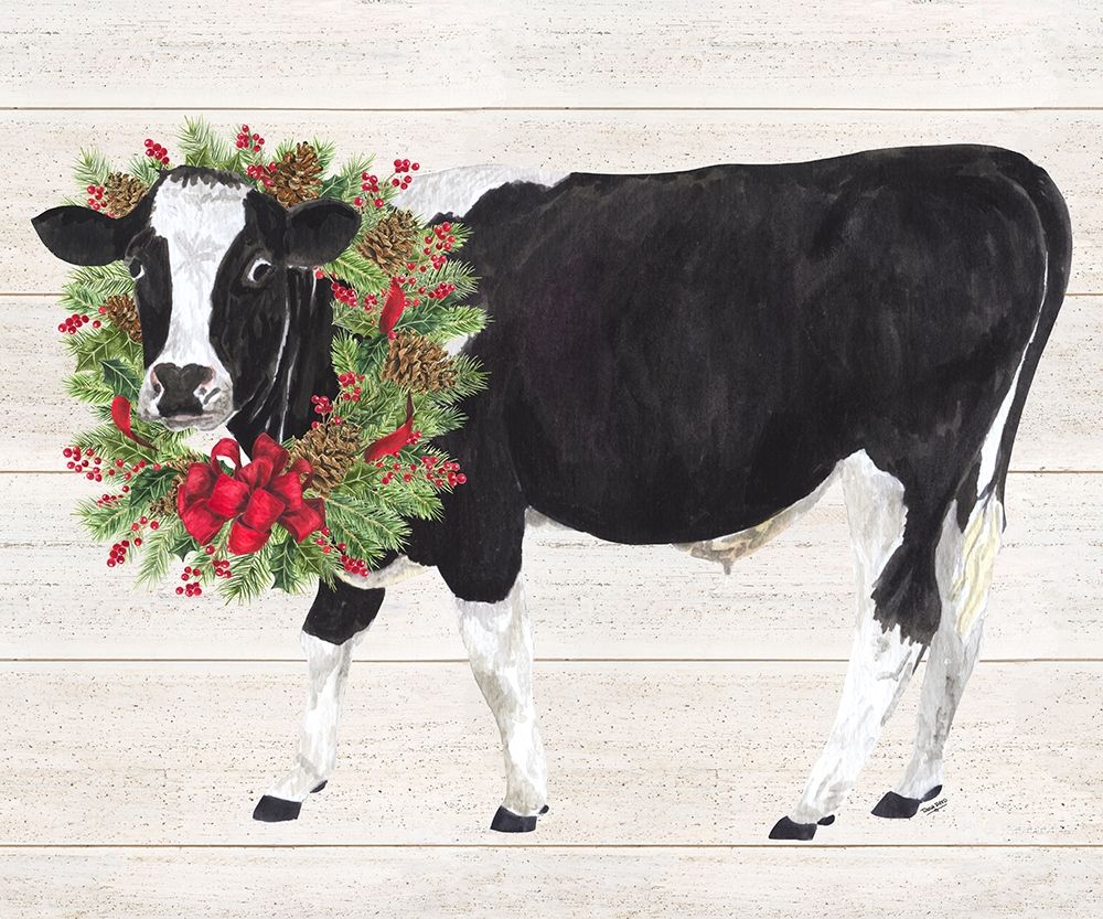Christmas on the Farm III-Cow with Wreath art print by Tara Reed for $57.95 CAD