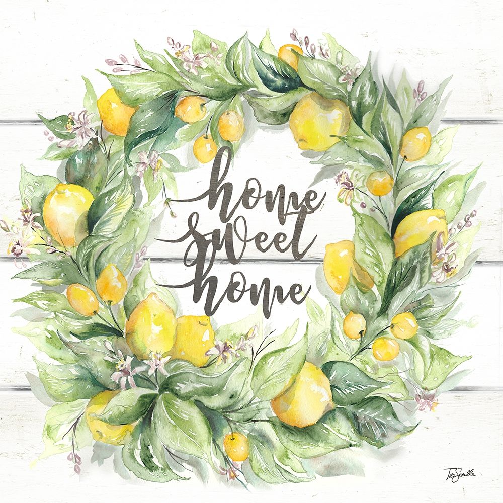 Watercolor Lemon Wreath Home Sweet Home art print by Tre Sorelle Studios for $57.95 CAD