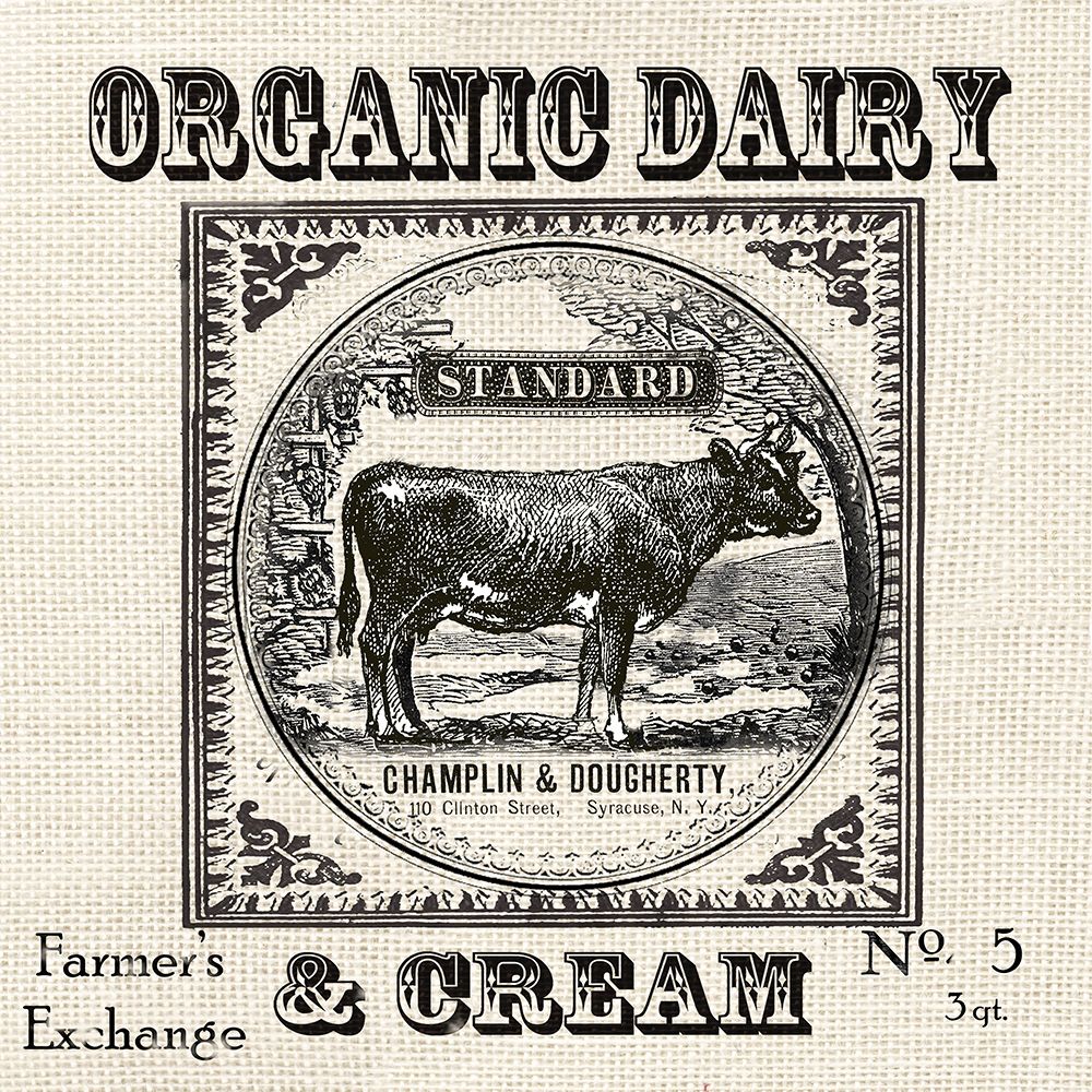 Farmhouse Grain Sack Label Cow art print by Tre Sorelle Studios for $57.95 CAD