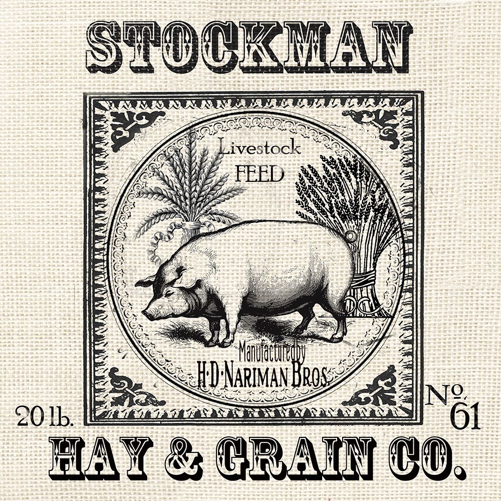 Farmhouse Grain Sack Label Pig art print by Tre Sorelle Studios for $57.95 CAD