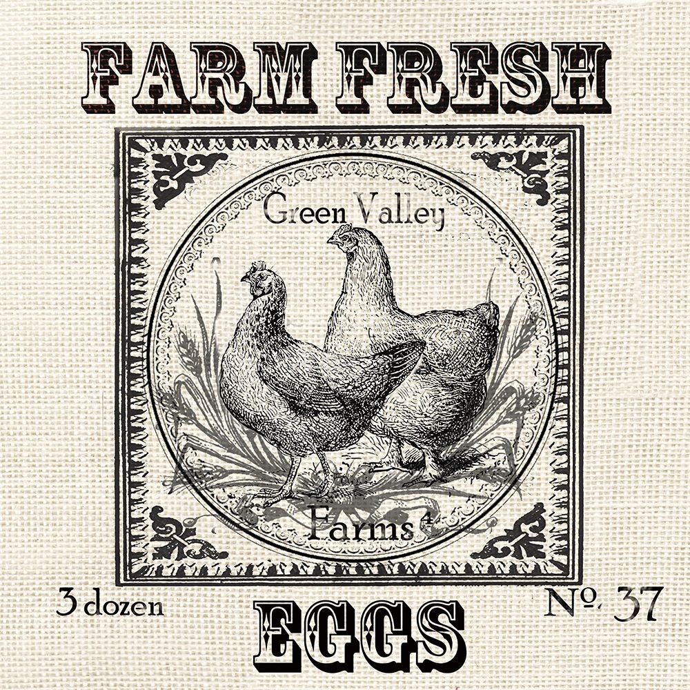 Farmhouse Grain Sack Label Chickens art print by Tre Sorelle Studios for $57.95 CAD