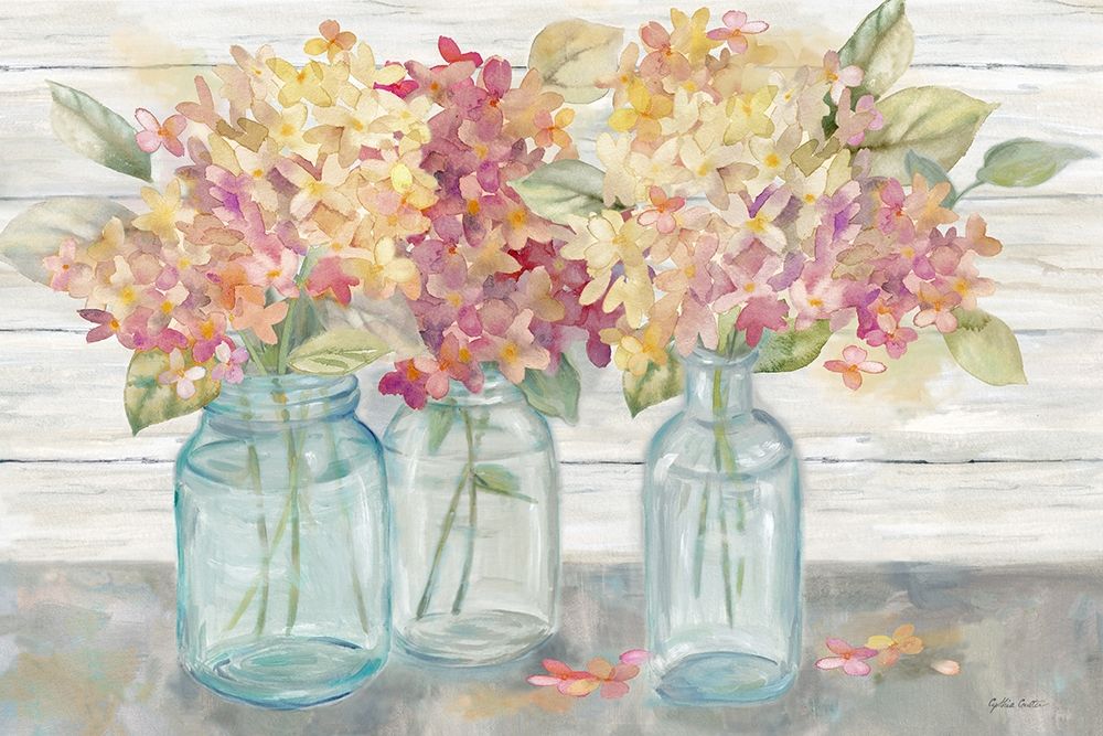 Farmhouse Hydrangeas in Mason Jars Spice art print by Cynthia Coulter for $57.95 CAD