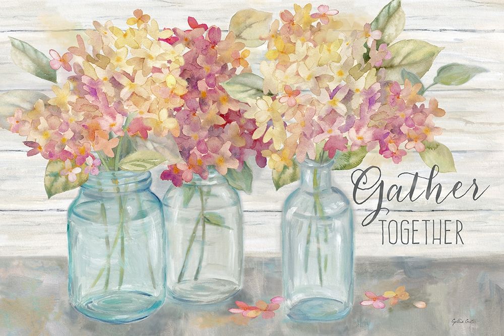 Farmhouse Hydrandeas in Mason Jars Spice -Gather art print by Cynthia Coulter for $57.95 CAD