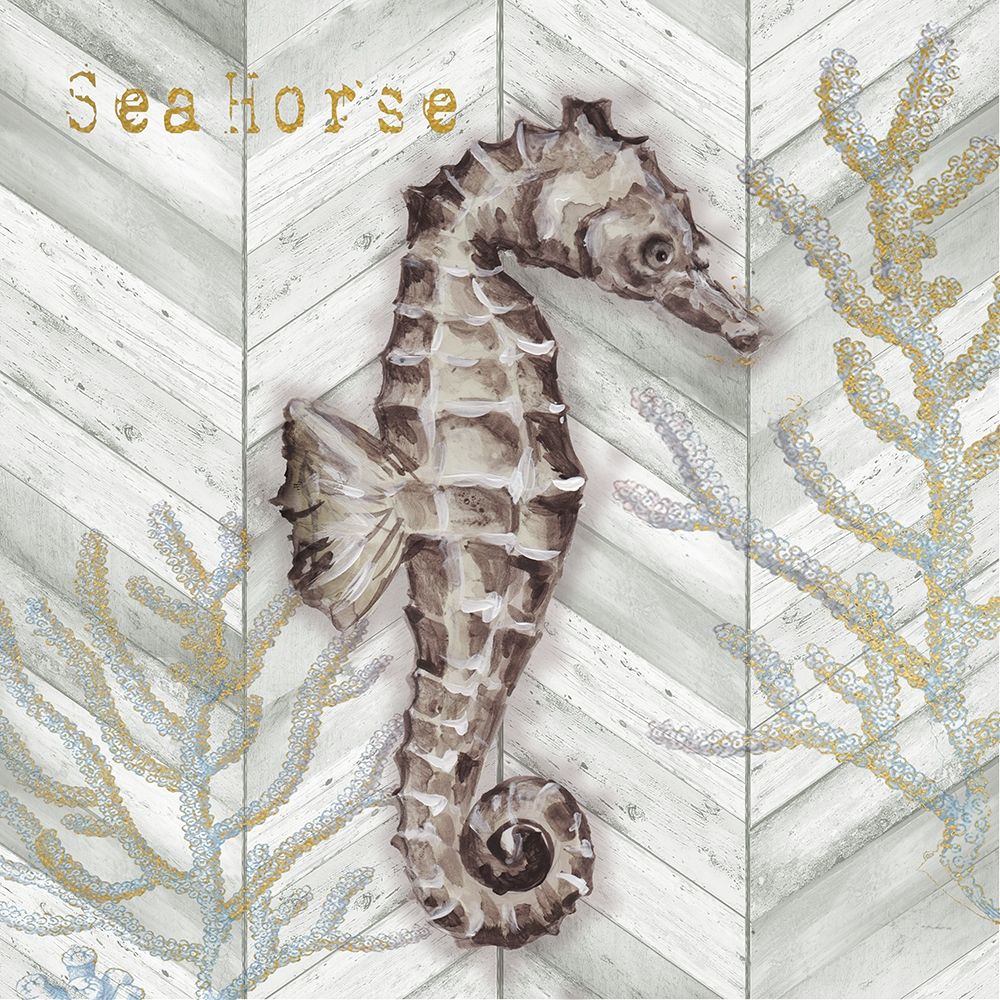 Gray Gold Chevron Seahorse art print by Tre Sorelle Studios for $57.95 CAD