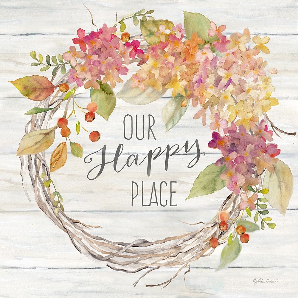 Farmhouse Hydrangea Wreath Spice II Happy Place art print by Cynthia Coulter for $57.95 CAD