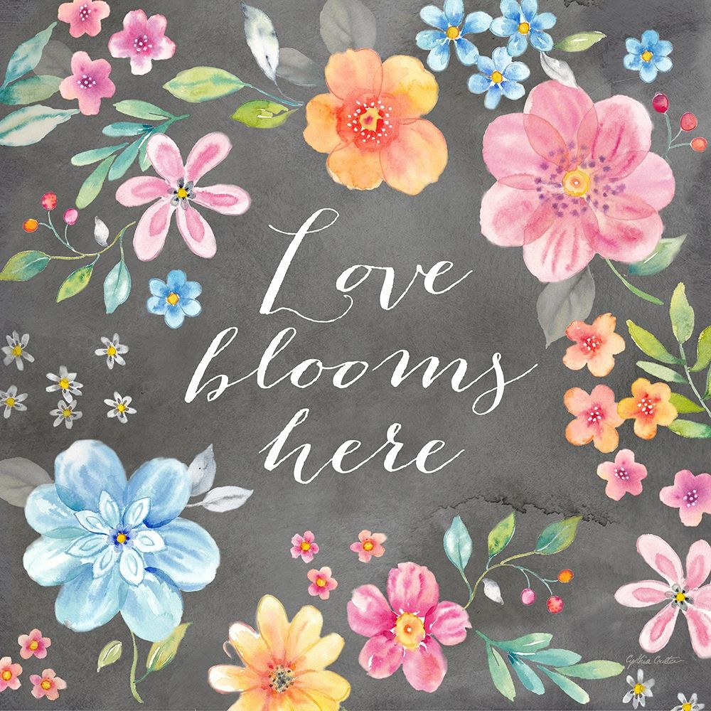 Whimsical Blooms Sentiment Black II art print by Cynthia Coulter for $57.95 CAD
