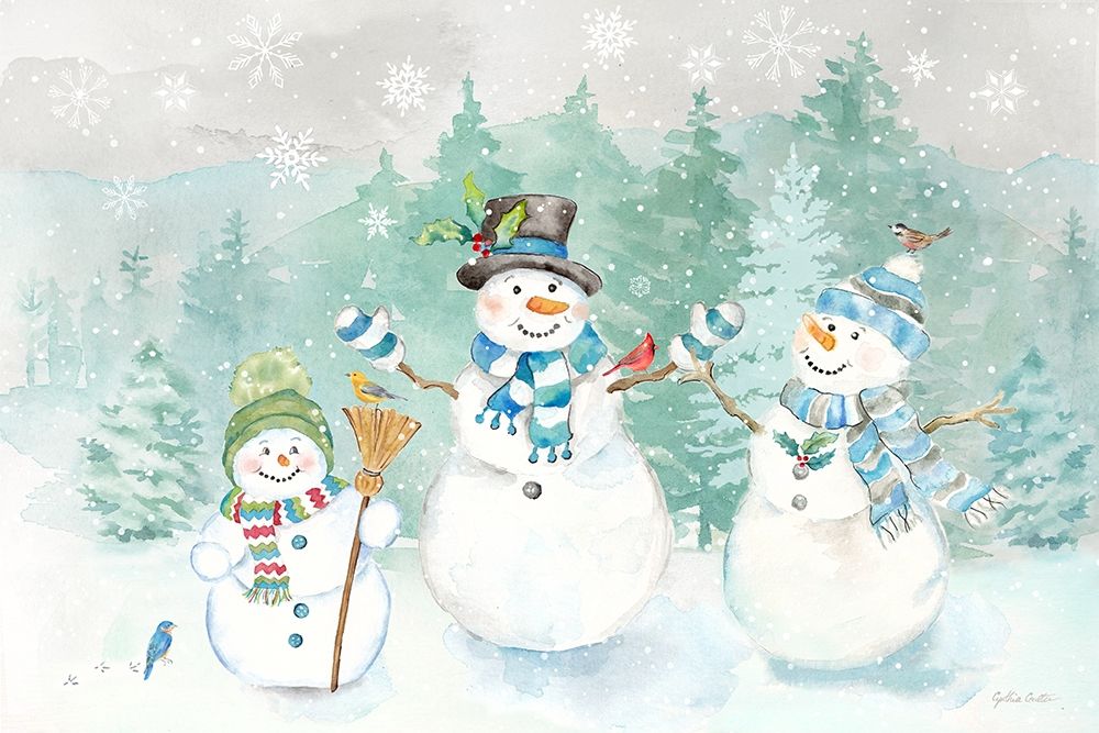 Let it Snow Blue Snowman landscape art print by Cynthia Coulter for $57.95 CAD
