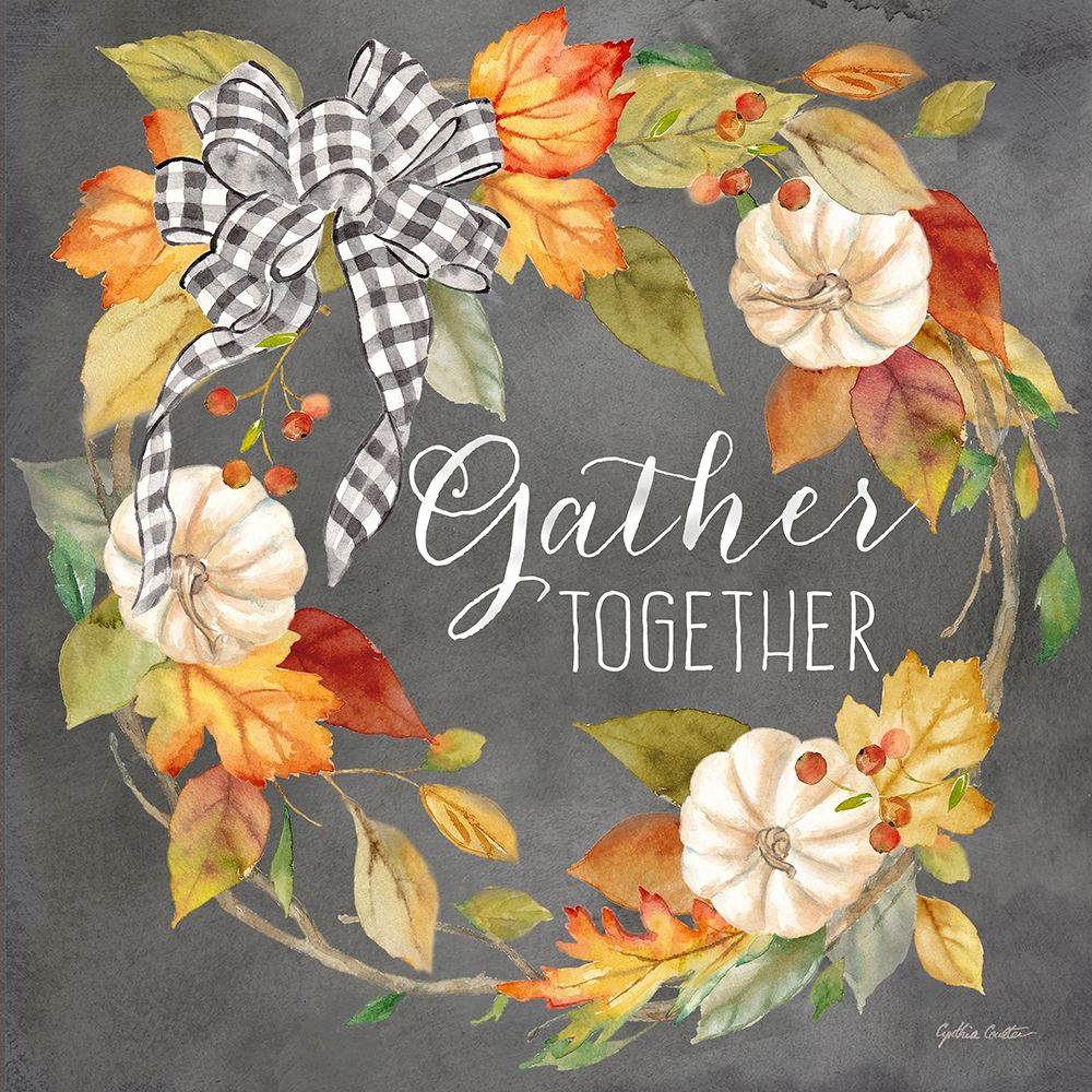 Pumpkin Patch Wreath on Black I-Gather art print by Cynthia Coulter for $57.95 CAD