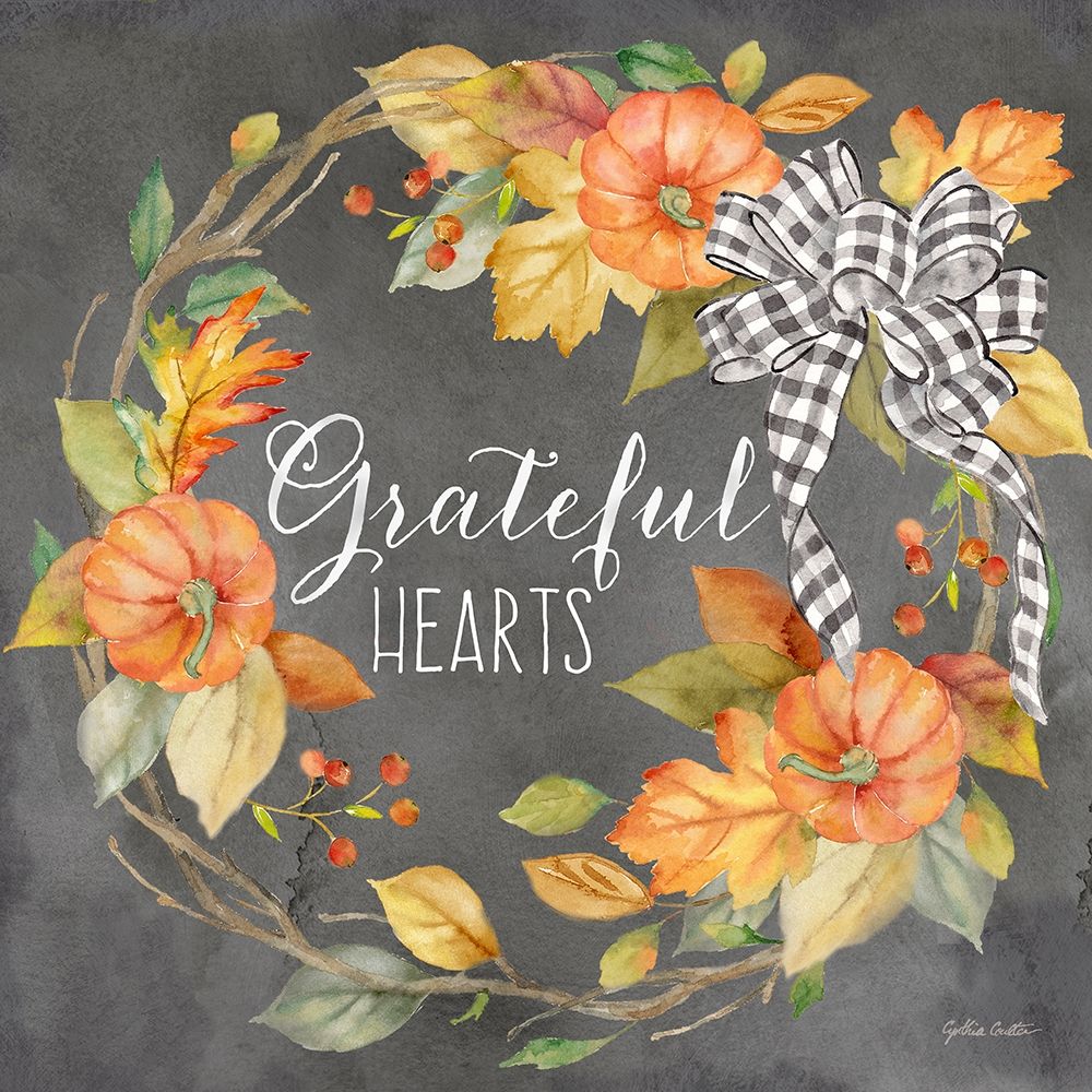 Pumpkin Patch Wreath on Black II-Grateful art print by Cynthia Coulter for $57.95 CAD